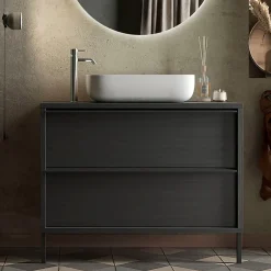 Garnero Arredamenti Mobili Bagno A Terra-Mobile bagno a terra 92cm con lavabo e specchio nero frassinato Absolut