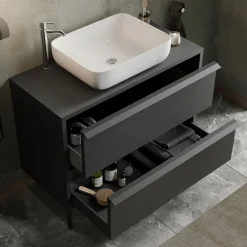 Garnero Arredamenti Mobili Bagno A Terra-Mobile bagno a terra 92cm con lavabo e specchio nero frassinato Absolut