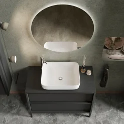Garnero Arredamenti Mobili Bagno A Terra-Mobile bagno a terra 92cm con lavabo e specchio nero frassinato Absolut