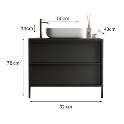 Garnero Arredamenti Mobili Bagno A Terra-Mobile bagno a terra 92cm con lavabo e specchio nero frassinato Absolut