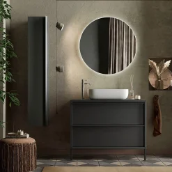 Garnero Arredamenti Mobili Bagno A Terra-Mobile bagno a terra 92cm con lavabo e specchio nero frassinato Absolut