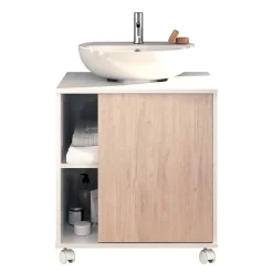 Garnero Arredamenti Mobili Bagno A Terra-Mobile bagno a terra 64cm con ruote 1 anta rovere bianco Irma