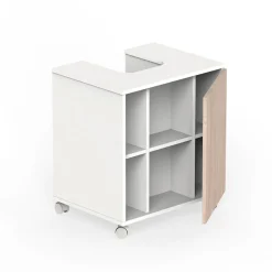 Garnero Arredamenti Mobili Bagno A Terra-Mobile bagno a terra 64cm con ruote 1 anta rovere bianco Irma