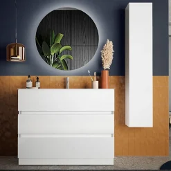 Garnero Arredamenti Mobili Bagno A Terra-Mobile bagno a terra 100cm con lavabo e specchio bianco lucido Moon