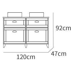 Garnero Arredamenti Mobili Bagno A Terra-Mobile bagno a terra 120cm con doppio lavabo 2 ante 2 cassetti bianco rovere Ilias