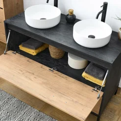 Garnero Arredamenti Mobili Bagno A Terra-Mobile bagno a terra 120cm con doppio lavabo 1 anta 2 cassetti rovere antracite Crown