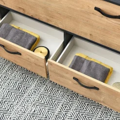 Garnero Arredamenti Mobili Bagno A Terra-Mobile bagno a terra 120cm con doppio lavabo 1 anta 2 cassetti rovere antracite Crown