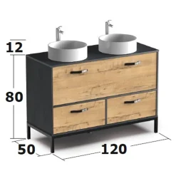 Garnero Arredamenti Mobili Bagno A Terra-Mobile bagno a terra 120cm con doppio lavabo 1 anta 2 cassetti rovere antracite Crown