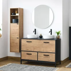 Garnero Arredamenti Mobili Bagno A Terra-Mobile bagno a terra 120cm con doppio lavabo 1 anta 2 cassetti rovere antracite Crown