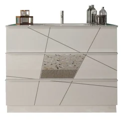 Garnero Arredamenti Mobili Bagno A Terra-Mobile bagno a terra 80cm con lavabo 3 cassetti bianco lucido specchi Olimpo