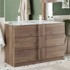 Garnero Arredamenti Mobili Bagno A Terra-Mobile bagno a terra 120cm con doppio lavabo 3 cassetti rovere Alvarez