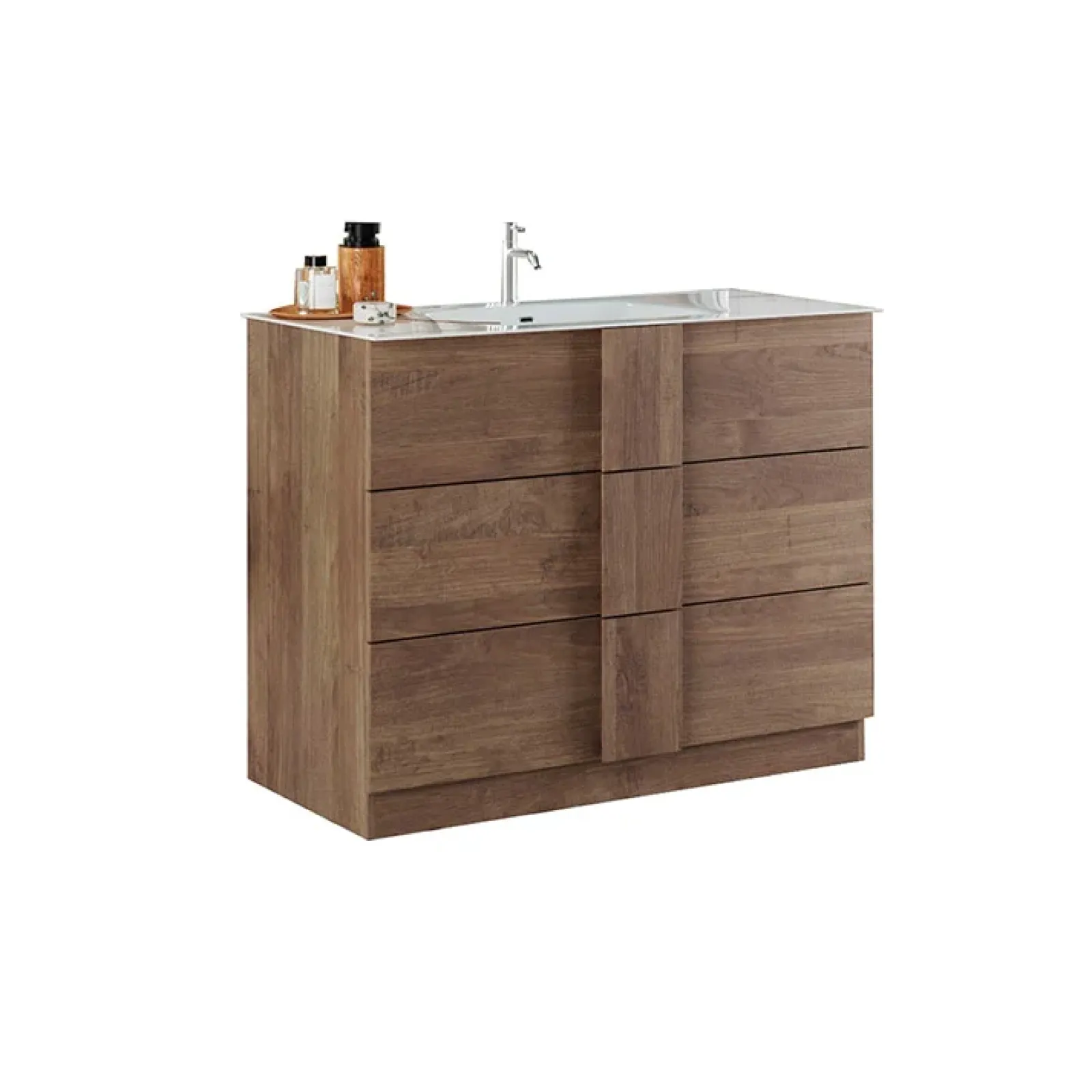 Garnero Arredamenti Mobili Bagno A Terra-Mobile bagno a terra 100cm con lavabo 3 cassetti rovere Alvarez