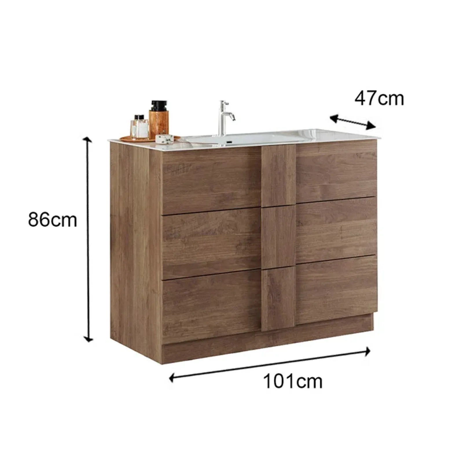 Garnero Arredamenti Mobili Bagno A Terra-Mobile bagno a terra 100cm con lavabo 3 cassetti rovere Alvarez