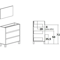 Garnero Arredamenti Mobili Bagno A Terra-Mobile bagno a terra 82cm con lavabo e specchio 3 cassetti blu chiaro Shutter Azzurro