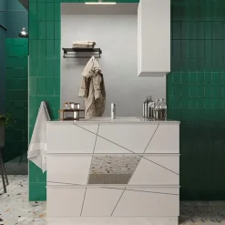 Garnero Arredamenti Mobili Bagno A Terra-Mobile bagno a terra 100cm con lavabo e specchio bianco lucido specchi Olimpo