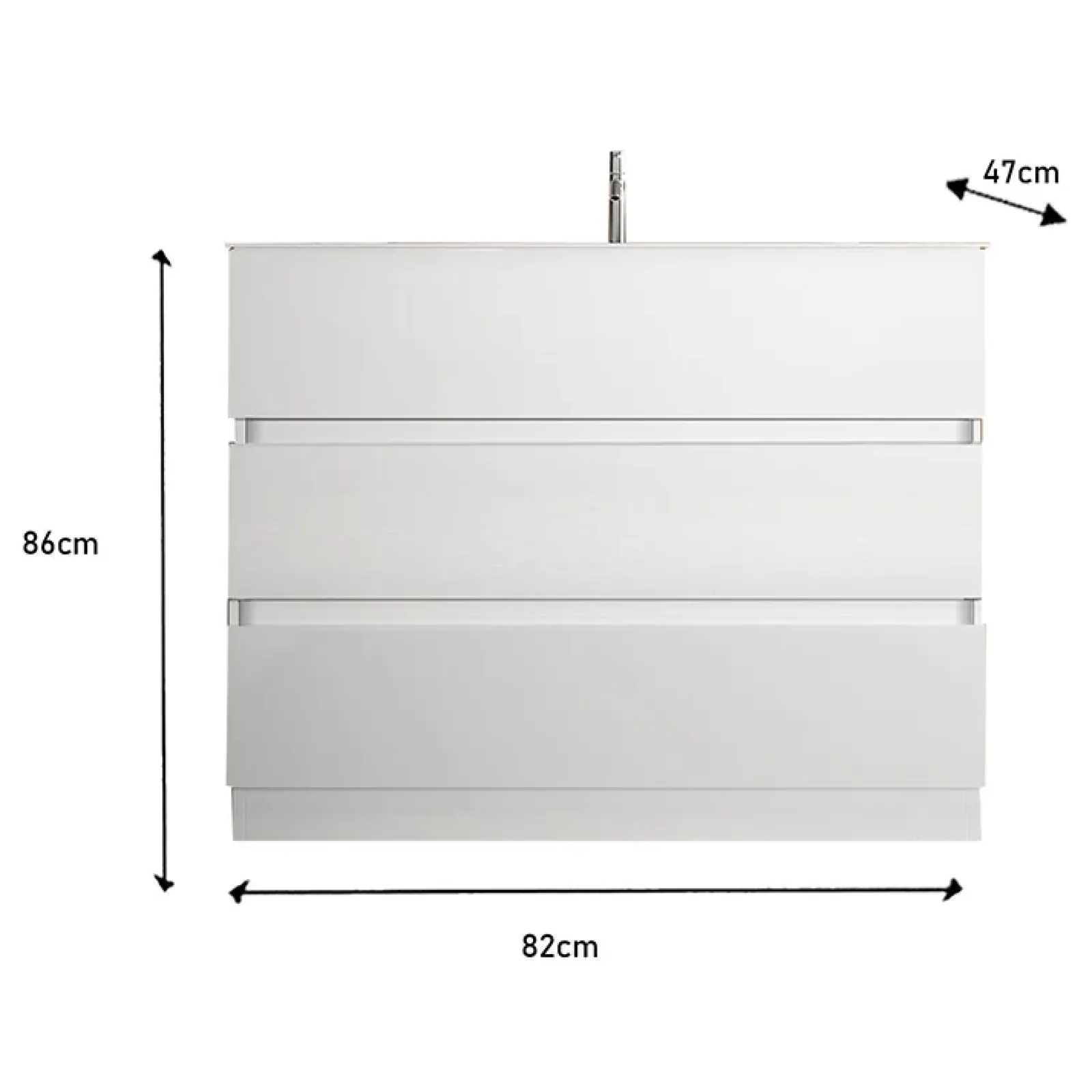 Garnero Arredamenti Mobili Bagno A Terra-Mobile bagno a terra 80cm con lavabo 3 cassetti bianco lucido Moon