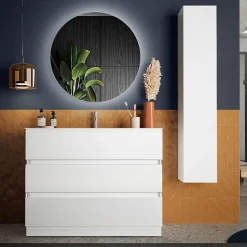 Garnero Arredamenti Mobili Bagno A Terra-Mobile bagno a terra 80cm con lavabo 3 cassetti bianco lucido Moon