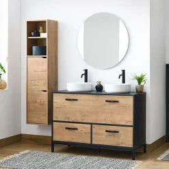 Garnero Arredamenti Mobili Bagno A Terra-Mobile bagno a terra 120cm con doppio lavabo e colonna rovere antracite Crown