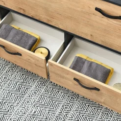 Garnero Arredamenti Mobili Bagno A Terra-Mobile bagno a terra 120cm con doppio lavabo e colonna rovere antracite Crown