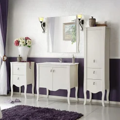 Garnero Arredamenti Mobili Bagno A Terra-Mobile bagno classico 80cm con lavabo 2 ante bianco Brigit