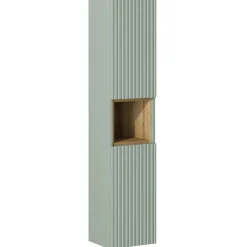 Garnero Arredamenti Mobile Bagno Sospeso-Mobile bagno sospeso cannettato 50cm con lavabo, specchio e colonna verde salvia rovere Greeny