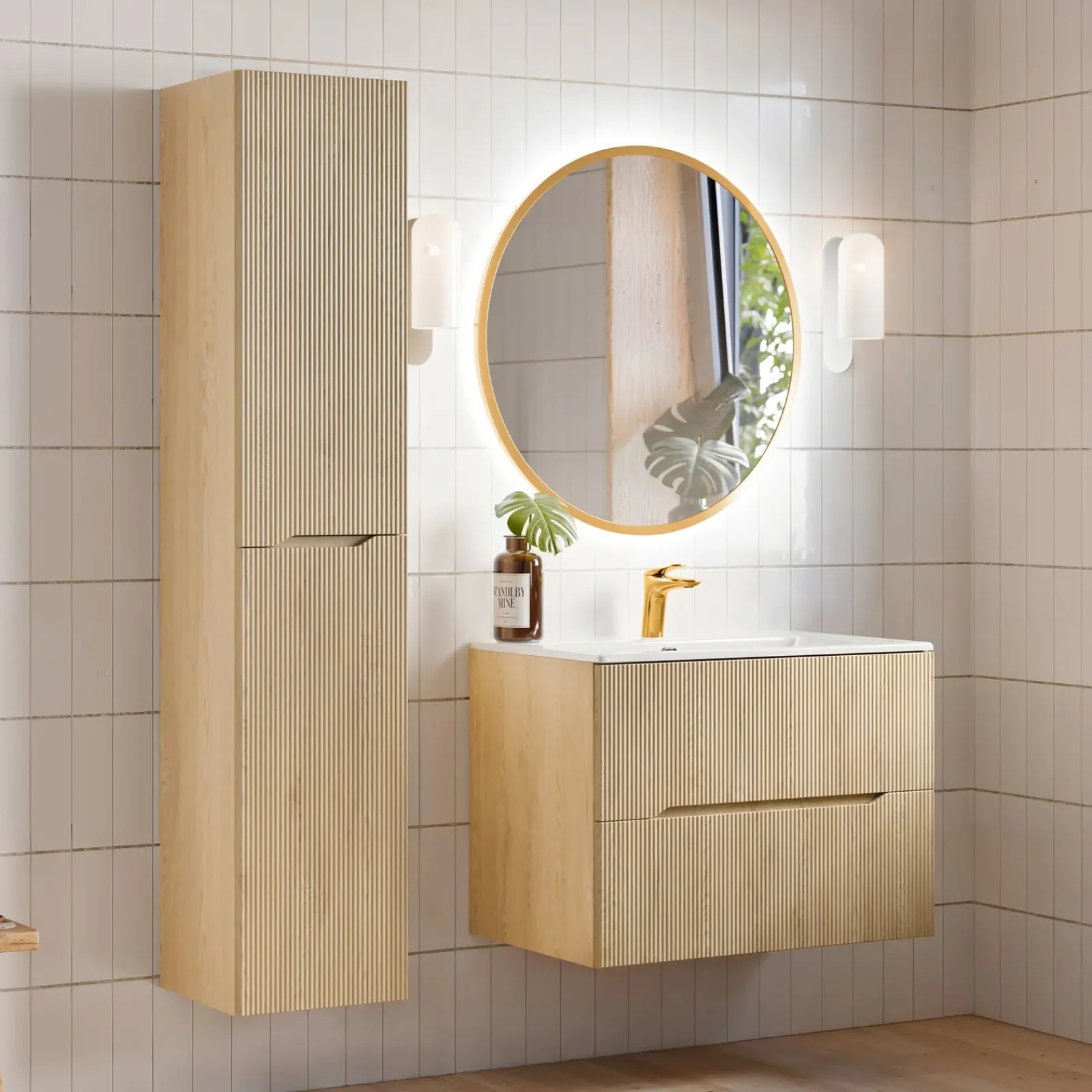 Garnero Arredamenti Mobile Bagno Sospeso-Mobile bagno sospeso cannettato 80cm con lavabo rovere Pretty