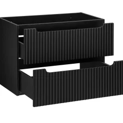 Garnero Arredamenti Mobile Bagno Sospeso-Mobile bagno sospeso cannettato 80cm con lavabo e colonna rovere Cleany Nero