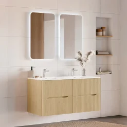 Garnero Arredamenti Mobile Bagno Sospeso-Mobile bagno sospeso cannettato 120cm con doppio lavabo rovere Pretty