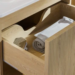 Garnero Arredamenti Mobile Bagno Sospeso-Mobile bagno sospeso cannettato 120cm con doppio lavabo rovere Pretty