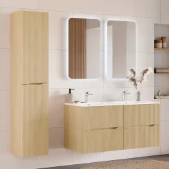 Garnero Arredamenti Mobile Bagno Sospeso-Mobile bagno sospeso cannettato 120cm con doppio lavabo rovere Pretty
