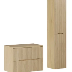 Garnero Arredamenti Mobile Bagno Sospeso-Mobile bagno sospeso cannettato 80cm con colonna rovere Pretty