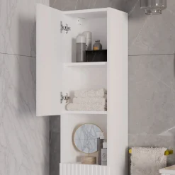 Garnero Arredamenti Mobile Bagno Sospeso-Mobile bagno sospeso cannettato 80cm con lavabo, colonna e 3 pensili bianco rovere Cleany
