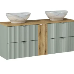 Garnero Arredamenti Mobile Bagno Sospeso-Mobile bagno sospeso cannettato 140cm 4 cassetti verde salvia rovere Greeny