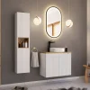 Garnero Arredamenti Mobile Bagno Sospeso-Mobile bagno sospeso cannettato 80cm con lavabo e colonna bianco rovere Cleany