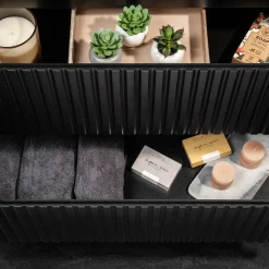 Garnero Arredamenti Mobile Bagno Sospeso-Mobile bagno sospeso cannettato 100cm con lavabo e colonna nero rovere Cleany