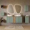 Garnero Arredamenti Mobile Bagno Sospeso-Mobile bagno sospeso cannettato 140cm 5 ante verde salvia rovere Greeny