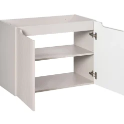 Garnero Arredamenti Mobile Bagno Sospeso-Mobile bagno sospeso cannettato 80cm con lavabo e colonna beige rovere Cleany