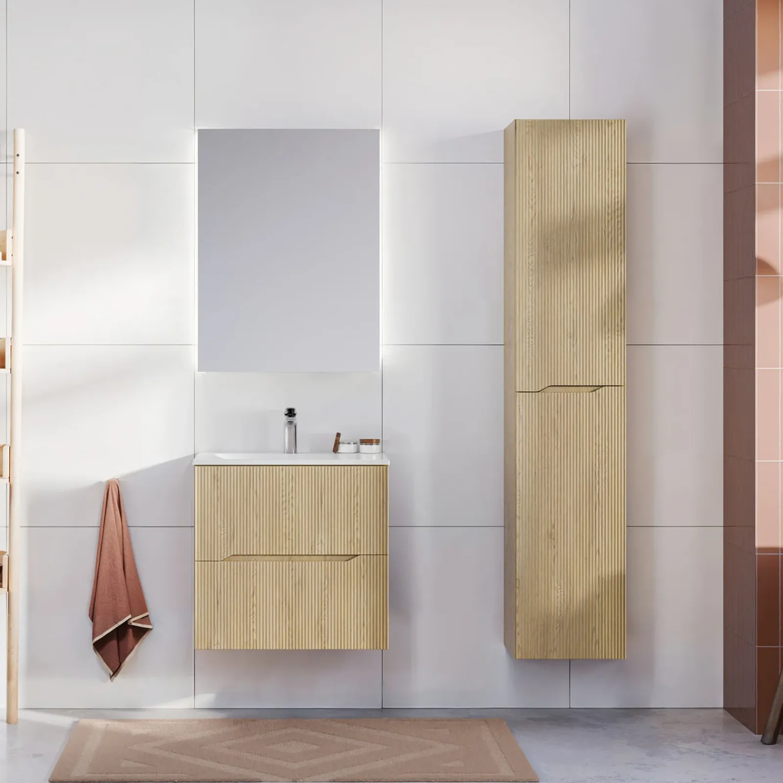 Garnero Arredamenti Mobile Bagno Sospeso-Mobile bagno sospeso cannettato 60cm con lavabo rovere Pretty
