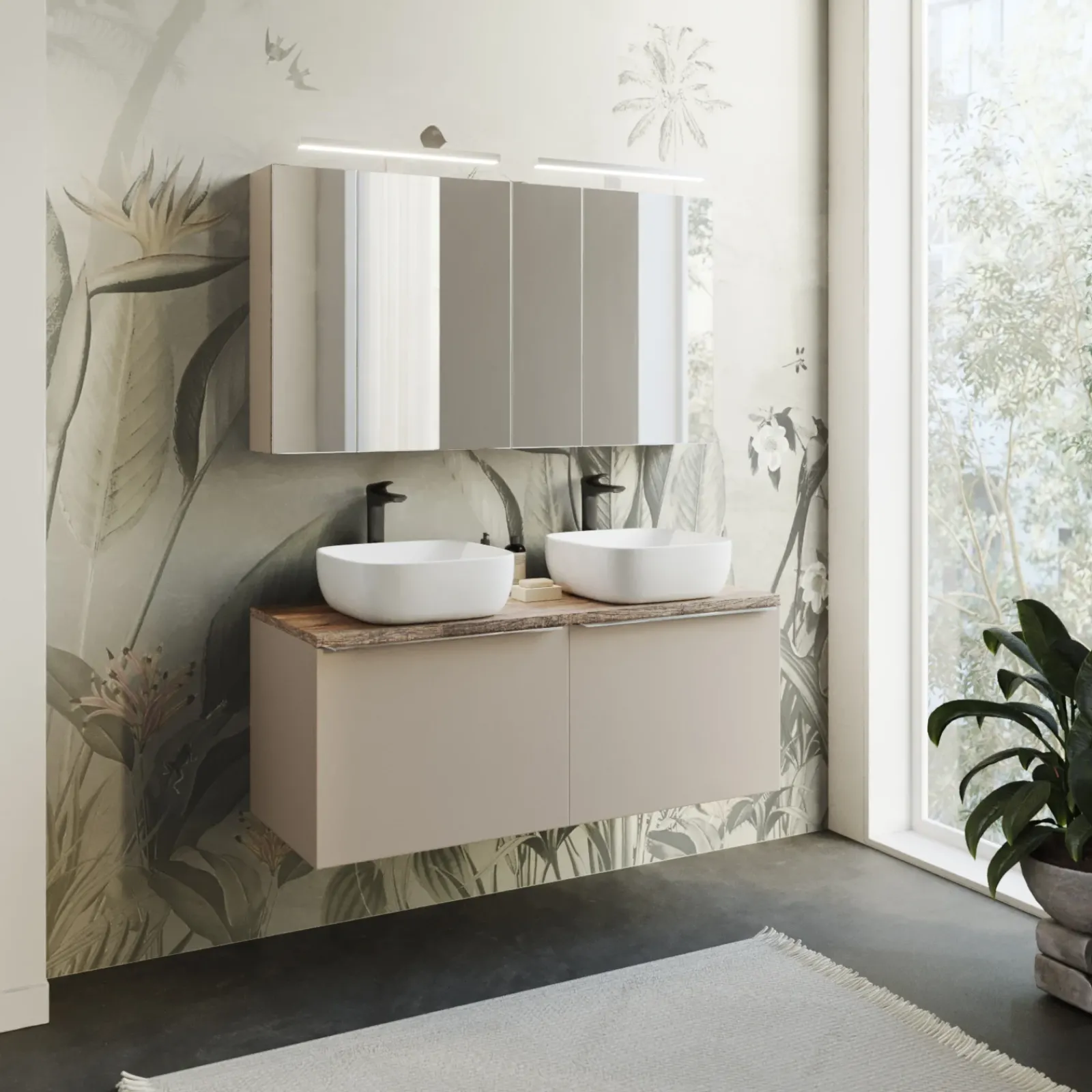 Garnero Arredamenti Mobile Bagno Sospeso-Mobile bagno sospeso 120cm 2 cassettoni e 2 cassetti attrezzati grigio quercia Serif