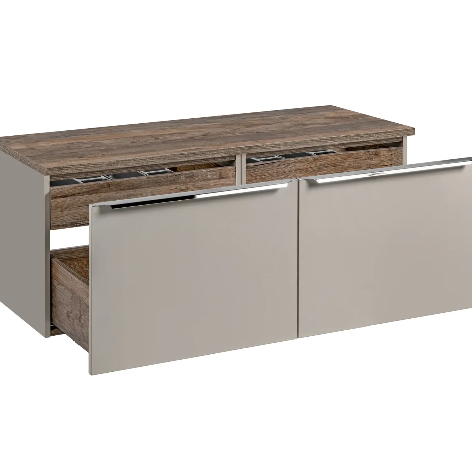 Garnero Arredamenti Mobile Bagno Sospeso-Mobile bagno sospeso 120cm 2 cassettoni e 2 cassetti attrezzati grigio quercia Serif