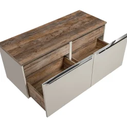 Garnero Arredamenti Mobile Bagno Sospeso-Mobile bagno sospeso 120cm 2 cassettoni e 2 cassetti attrezzati grigio quercia Serif