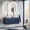 Garnero Arredamenti Mobile Bagno Sospeso-Mobile bagno sospeso 120cm 2 cassettoni e 2 cassetti attrezzati cannettato blu Deep