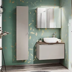 Garnero Arredamenti Mobile Bagno Sospeso-Mobile bagno sospeso 80cm 1 cassettone e 1 cassetto attrezzato grigio quercia Serif