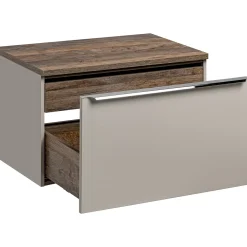 Garnero Arredamenti Mobile Bagno Sospeso-Mobile bagno sospeso 80cm 1 cassettone e 1 cassetto attrezzato grigio quercia Serif