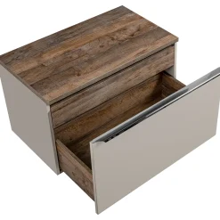 Garnero Arredamenti Mobile Bagno Sospeso-Mobile bagno sospeso 80cm 1 cassettone e 1 cassetto attrezzato grigio quercia Serif