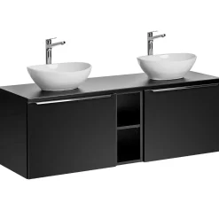Garnero Arredamenti Mobile Bagno Sospeso-Mobile bagno sospeso 140cm 2 cassettoni e 2 cassetti attrezzati e 2 vani Serif Nero