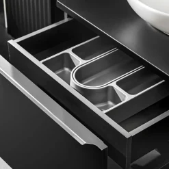 Garnero Arredamenti Mobile Bagno Sospeso-Mobile bagno sospeso 140cm 2 cassettoni e 2 cassetti attrezzati e 2 vani Serif Nero