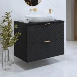 Garnero Arredamenti Mobile Bagno Sospeso-Mobile bagno sospeso 81cm 2 cassetti nero frontali decorati Konny Nero Lucido - Nero opaco