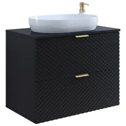 Garnero Arredamenti Mobile Bagno Sospeso-Mobile bagno sospeso 81cm 2 cassetti nero frontali decorati Konny Nero Lucido - Nero opaco