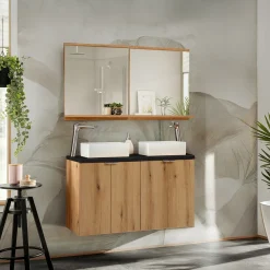 Garnero Arredamenti Mobile Bagno Sospeso-Mobile bagno sospeso 100cm 4 ante rovere nero Rovery Rovere - Nero